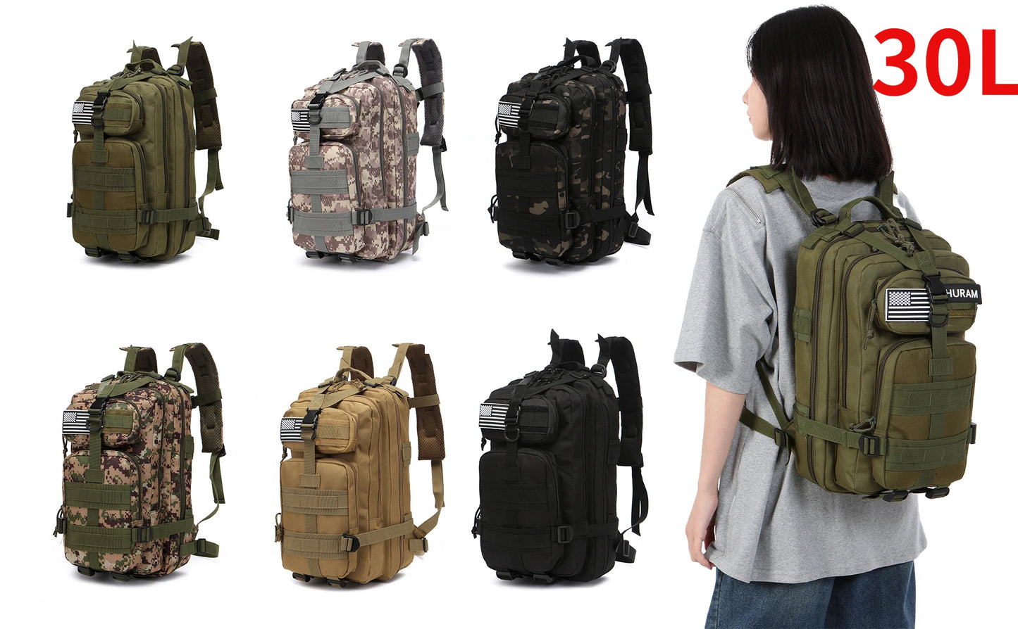 30L/50L Waterproof Nylon Backpack – 1000D Tactical Outdoor Bag for Camping, Hiking, Fishing & Hunting