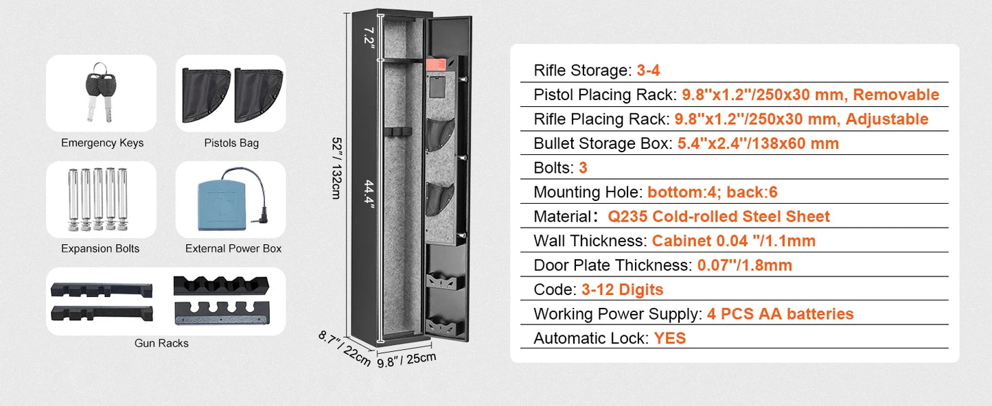 SucceBuy 3-8 Gun Safe – Digital Keypad Lock Cabinet with Removable Shelf for Rifles & Pistols