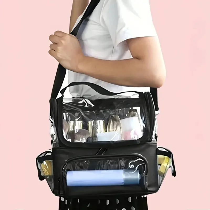 Makeup Brush Holder Backpack – Clear Waterproof Cosmetic Organizer Travel Case with Adjustable Strap & Divider
