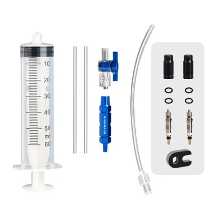Bicycle Tubeless Tire Liquid Injection Tool — 60ML Syringe with Presta Valve Core Remover for MTB & Road Bikes