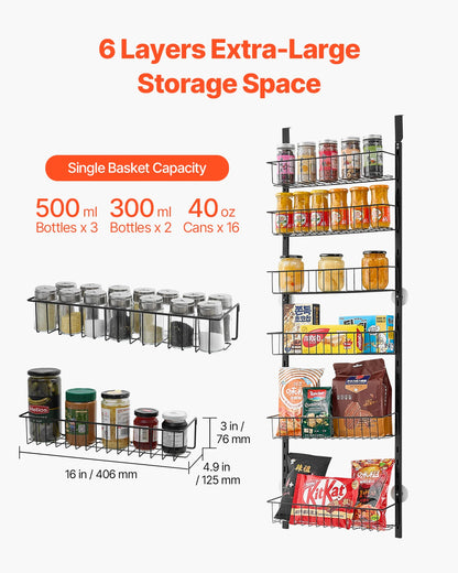 SucceBuy 6/8/9-Tier Over-the-Door Pantry Organizer – Heavy-Duty Steel Hanging Spice Rack & Wall Basket Shelves