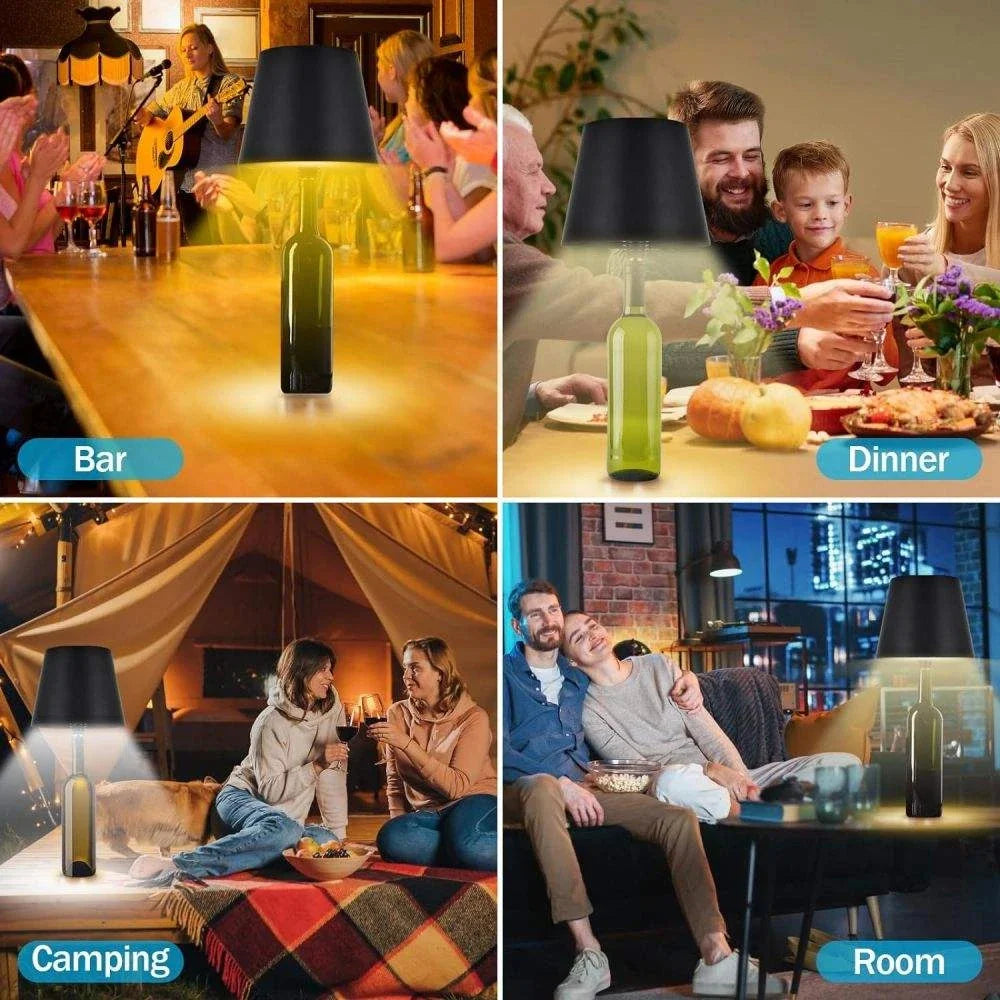USB Rechargeable Bottle Table Lamp – Touch Control 3-Color Stepless Dimming Night Light for Desk & Bar