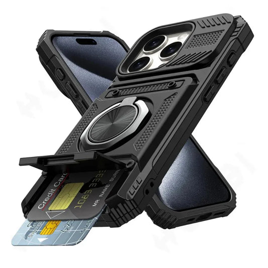 Magnetic Ring Kickstand iPhone Case - Heavy Duty Drop Protection Wallet Cover for iPhone 7-16 Series