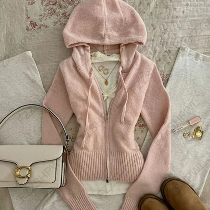 Women’s 2025 Gothic Aesthetic Fur Collar Hoodie Cardigan – Slim Fit Autumn Winter Harajuku Sweatshirt