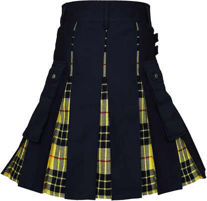 Men's Utility Kilt – 100% Cotton Jeans Hybrid with Modern Box Pleated Tartan, Traditional Design