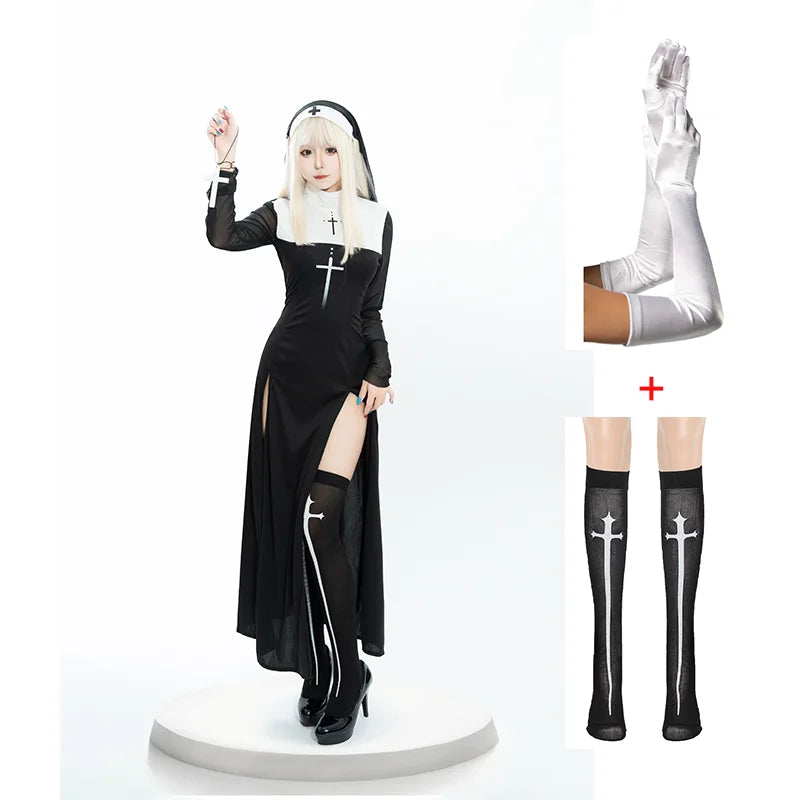 Women’s Anime Nun Cosplay Costume - Halloween Sister Uniform for Shows, Parties & Performances