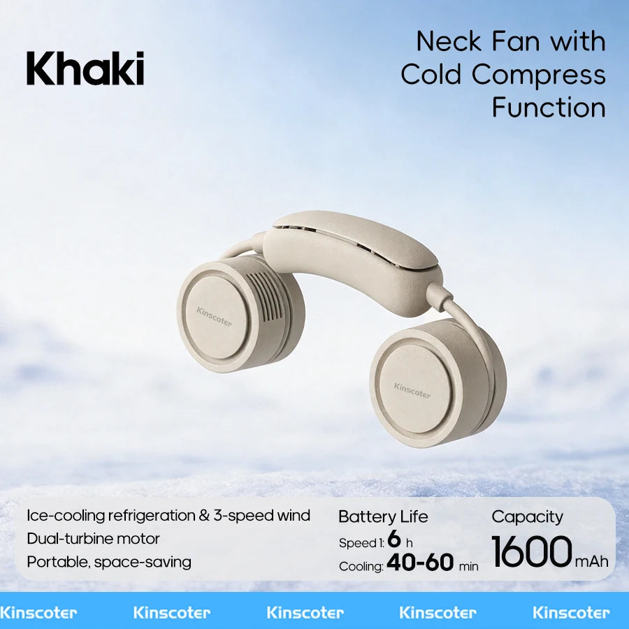 Portable Foldable Neck Fan – 1600mAh USB Rechargeable Personal Cooling Fan, Silent Mini Hands-Free Fan for Sports, Travel & Outdoor Use