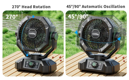 coldSky Portable Camping Fan — 4 LED Lanterns, 8 Speeds, 20000mAh Battery for Outdoor Use