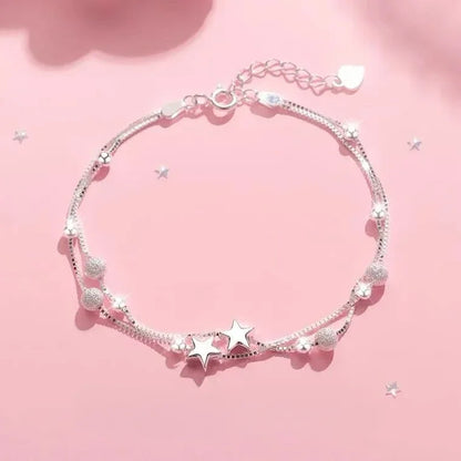 Star Chain Tassel Bracelet for Women – Fantasy Blue Crystal Beads on Elastic Rope, Perfect Gift for Best Friends