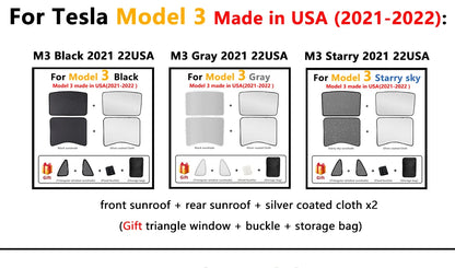 Split Sunshade for Tesla Model 3 (2017-2023) & Model Y – Front & Rear Sunroof Windshield Skylight Glass Roof Cooling Shade