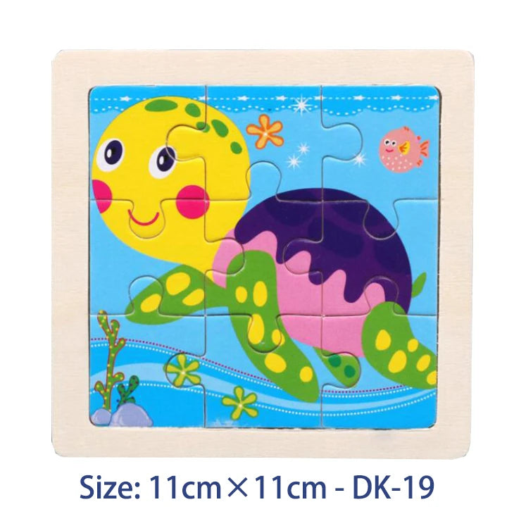 11cm Kids Wooden Jigsaw Puzzle – Cartoon Animal & Vehicle Montessori Educational Toys