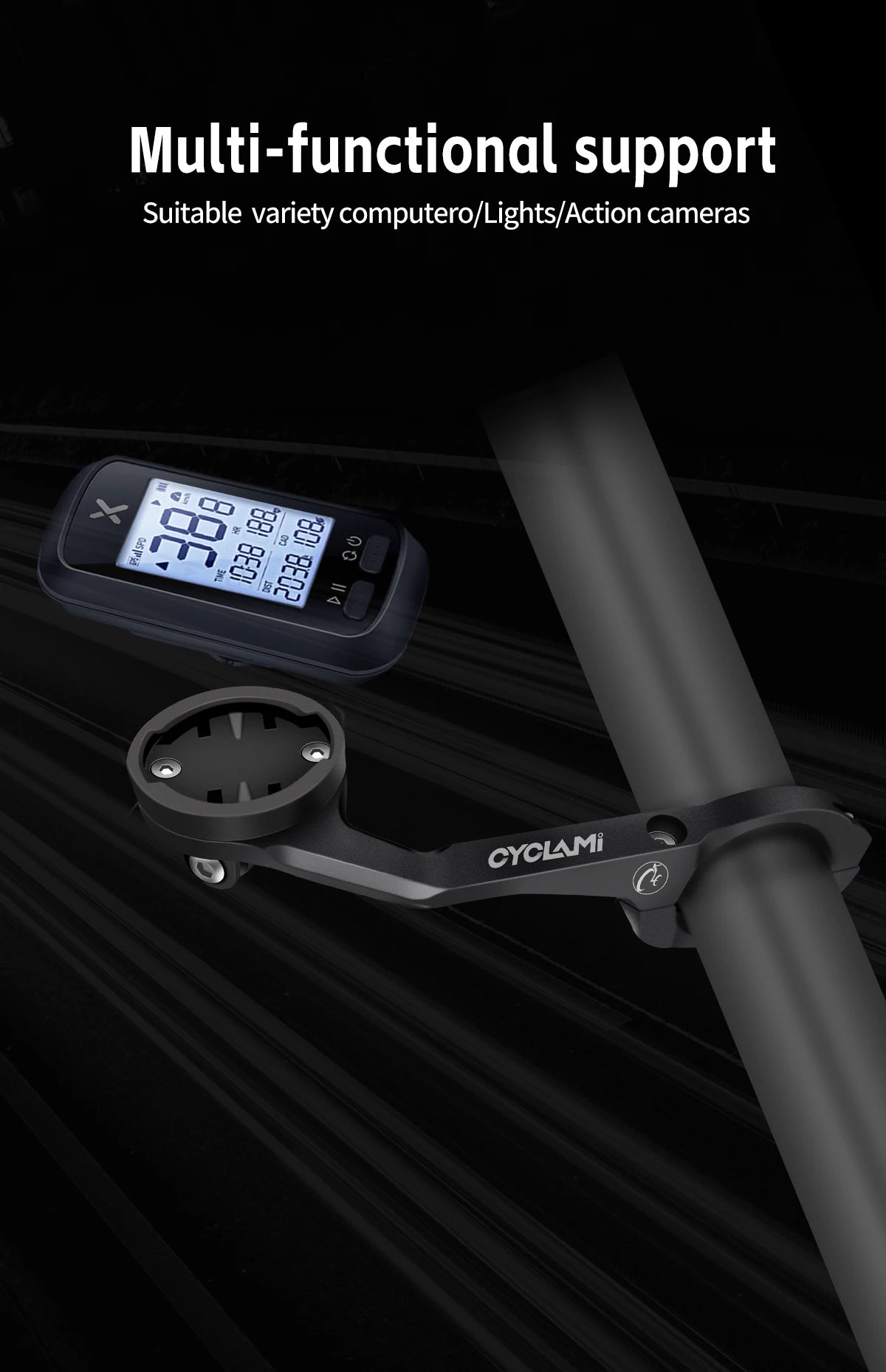 CYCLAMI S5 Aluminum Alloy Double-Sided Bike Computer Mount — MTB Road GPS Headlight Holder for GARMIN, XOSS, IGPSPORT, Coospo