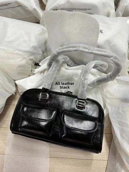 Korean Xu Yunzhen Sane Style Bowling Bag — Oil Boston Tote Underarm Bag for Women