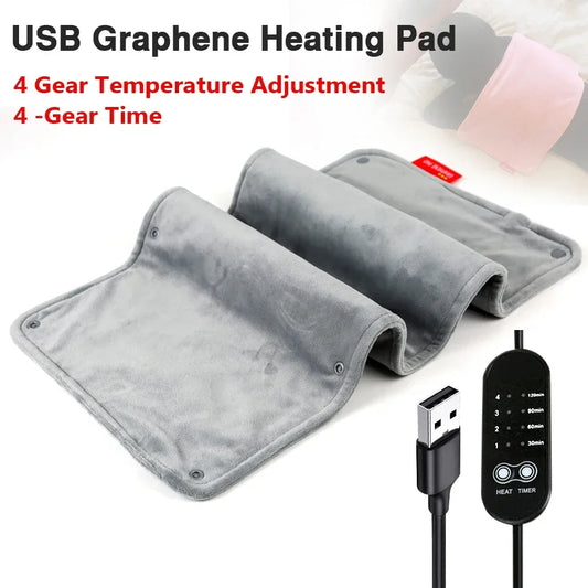 Graphene Electric Blanket & Heated Chair Cushion – USB Powered Insulation with 4-Speed Heating & Timer for Office & Car