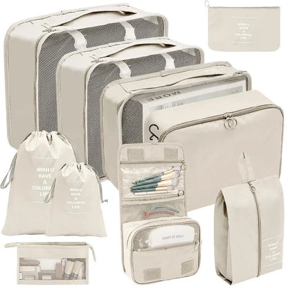 7/8/9/10-Pcs Travel Organizer Set — Portable Packing Cubes for Luggage, Clothes & Shoes, Foldable Storage Bags