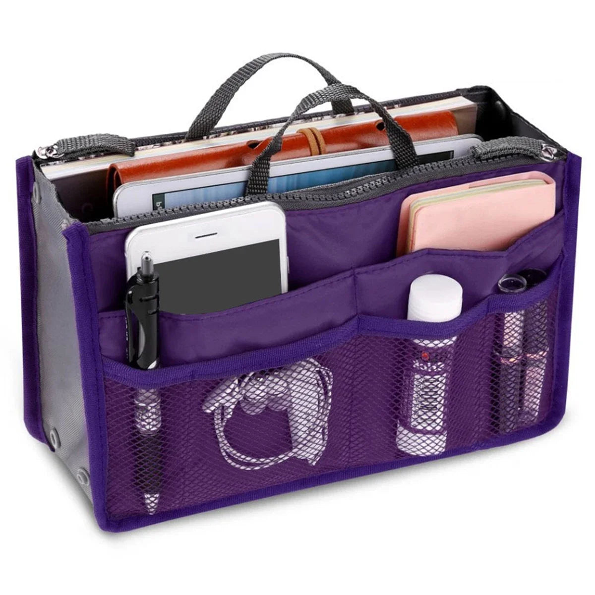 Women’s Nylon Cosmetic Organizer Bag – Foldable Large Capacity Travel Makeup Insert Handbag Tote Organizer Liner Bag