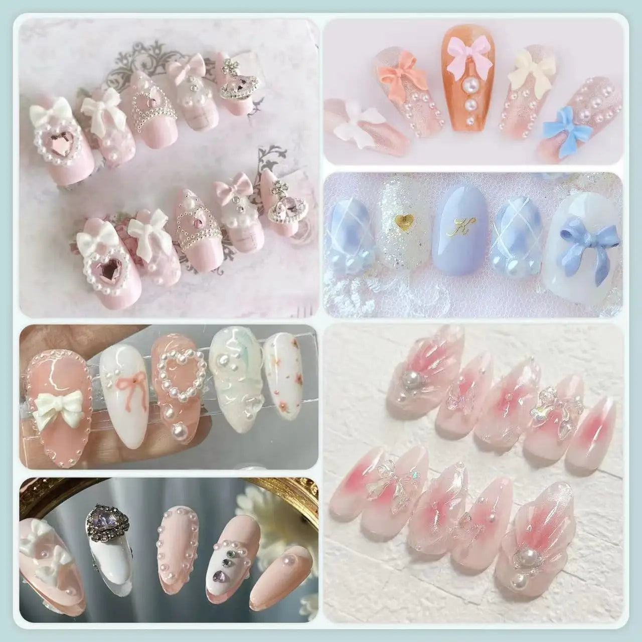 12 Grids Mixed Resin Bowknot Nail Art Decorations – 3D Acrylic Charms & Kawaii Colorful Rhinestone DIY Manicure Parts