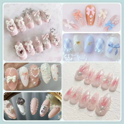 12 Grids Mixed Resin Bowknot Nail Art Decorations – 3D Acrylic Charms & Kawaii Colorful Rhinestone DIY Manicure Parts