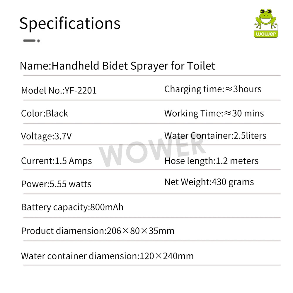 2.5L Portable Electric Bidet | Rechargeable Shataf Hand Sprayer for Personal Hygiene, Travel & Camping