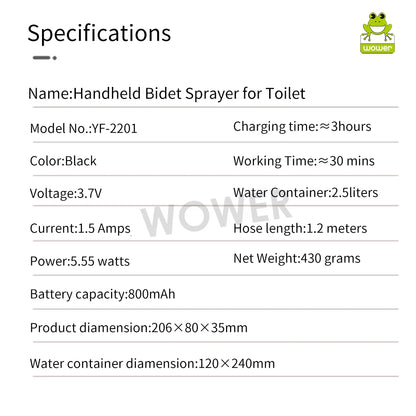 2.5L Portable Electric Bidet | Rechargeable Shataf Hand Sprayer for Personal Hygiene, Travel & Camping