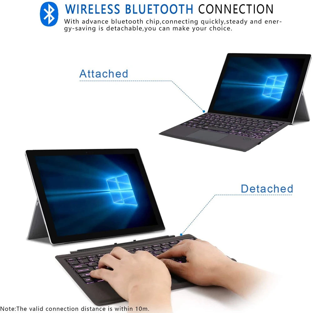 Backlit Bluetooth Keyboard with Trackpad – Wireless Teclado for Microsoft Surface Pro 3–11/X
