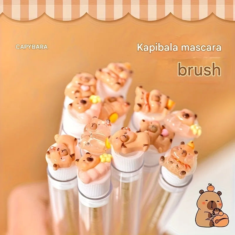 10PCS Capybara Eyelash Extension Brushes - Cute Oval Makeup Applicators with Reusable Nylon Bristles and ABS Handles
