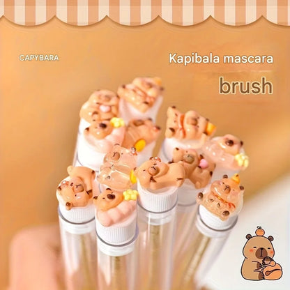 10PCS Capybara Eyelash Extension Brushes - Cute Oval Makeup Applicators with Reusable Nylon Bristles and ABS Handles