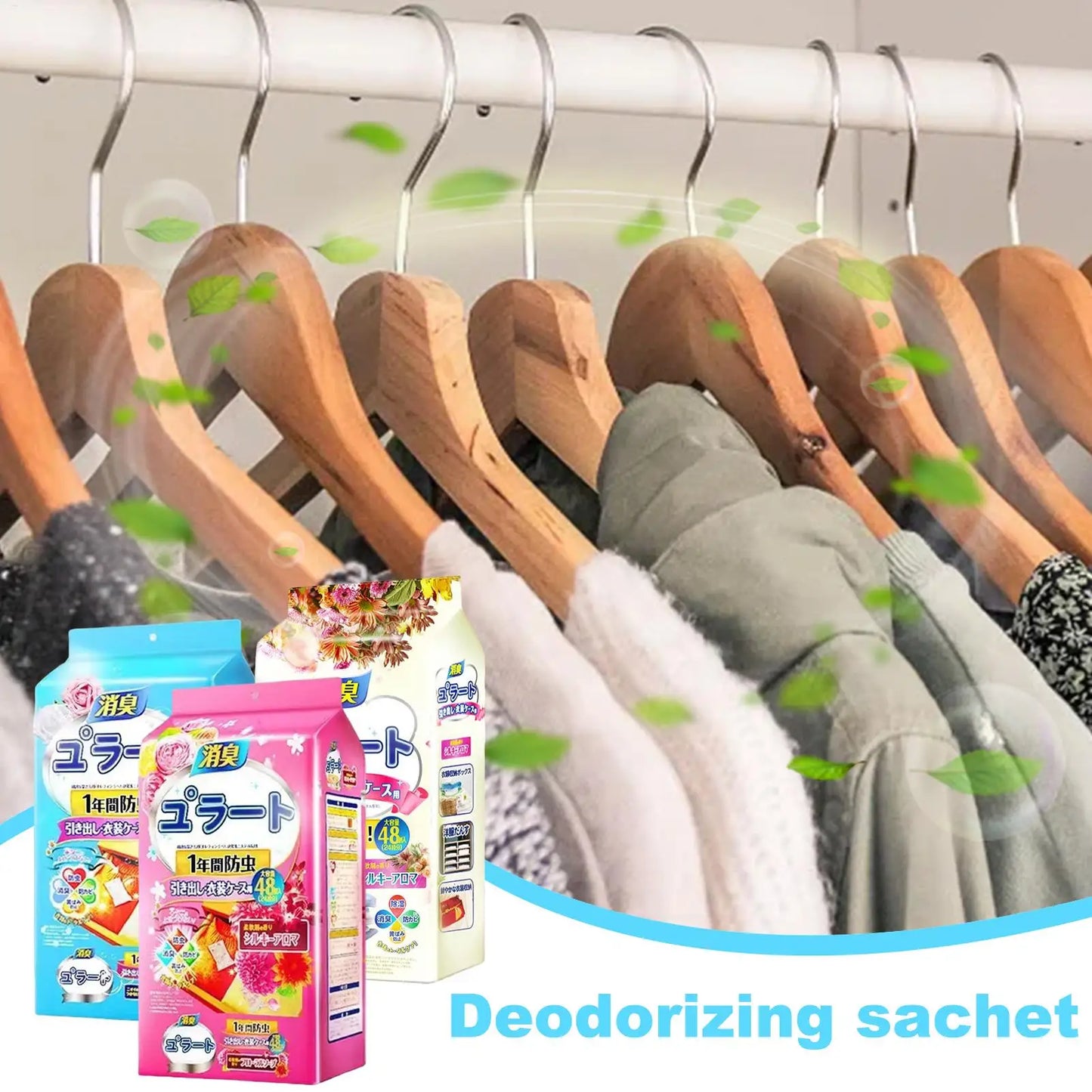 48pcs Closet Scent Bags – Camphor Insect Repellent & Moisture-Proof Wardrobe Deodorant Sachets