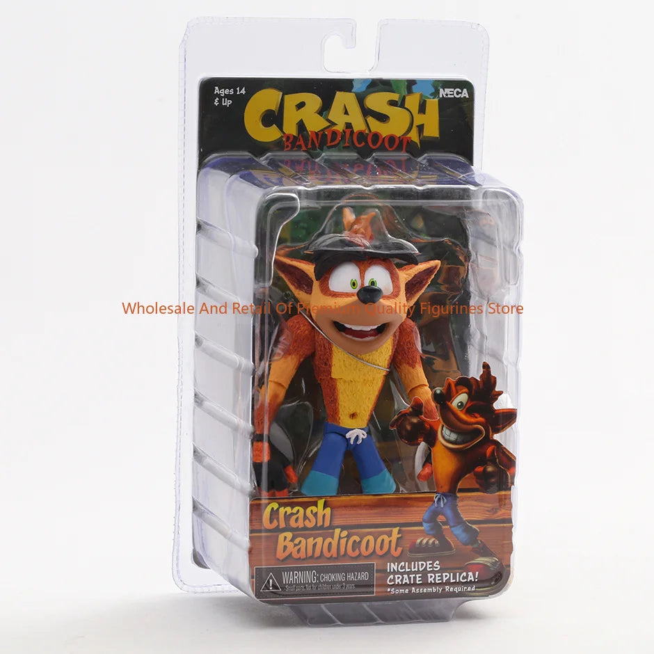 NECA Crash Bandicoot Action Figure with Crate Replica Model Toy - Collectible Game Character Display Figure