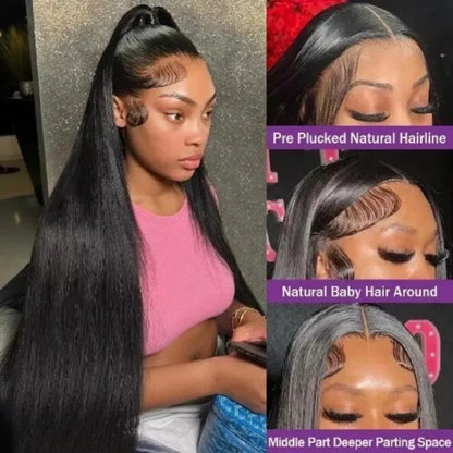 36-38 Inch HD Transparent Lace Front Wig – 13x6 & 5x5 Glueless Bone Straight Human Hair, 200 Density