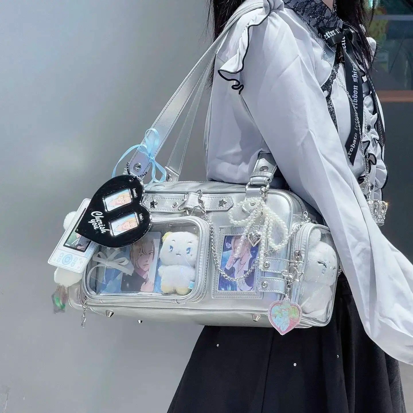 Y2K Star Chain Ita Bag - Transparent Large-Capacity Shoulder & Crossbody Display Bag
