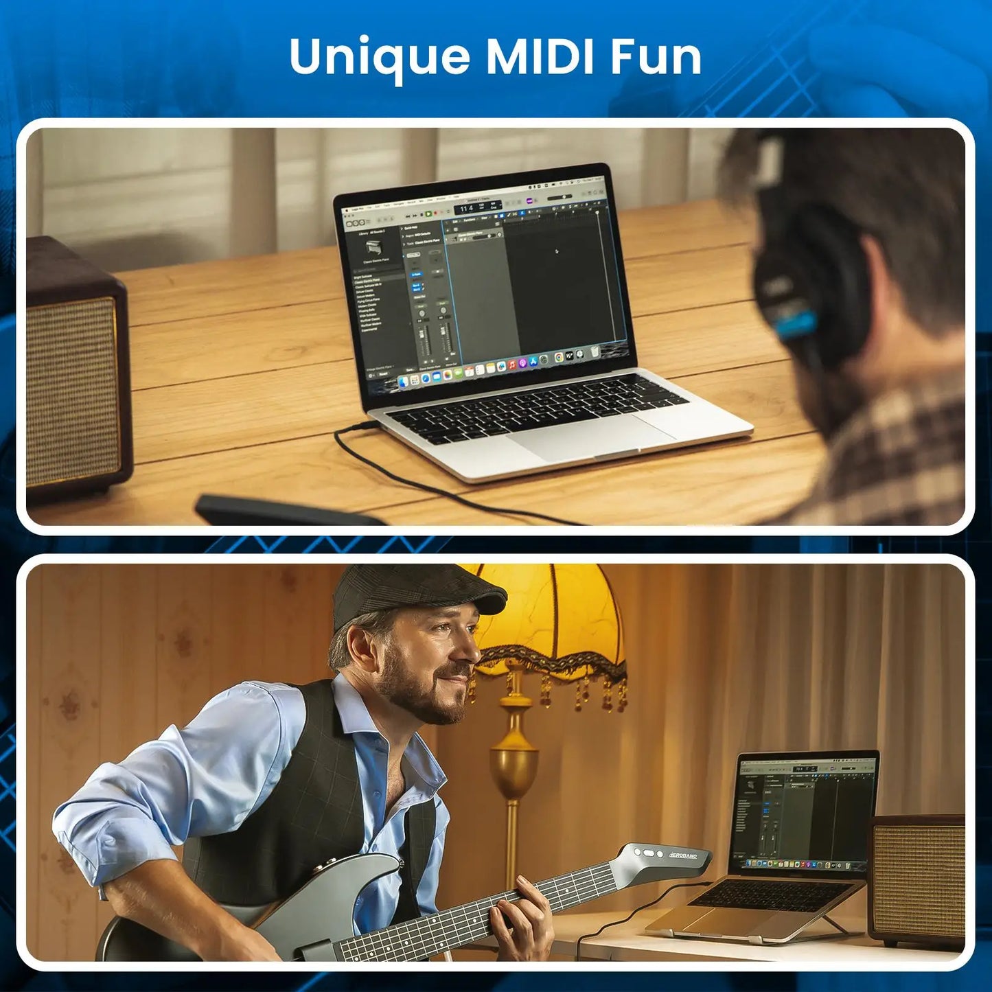 AeroBand Painless Guitar – Smart Silicone Strings with Bluetooth, 8 Sounds, USB MIDI Function, Perfect Gift for Adults