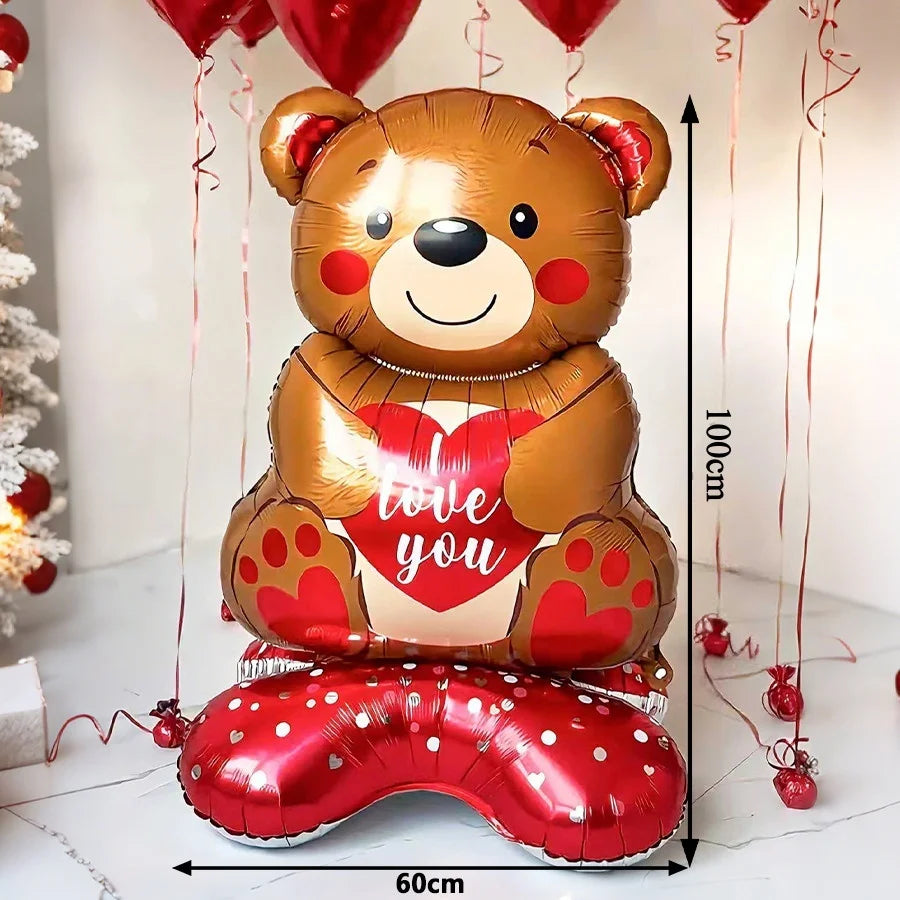 60in Standing Teddy Bear Balloon – Cute Love-Shaped Decoration for Romantic Valentine’s Day, Proposal, Wedding & Birthday Party