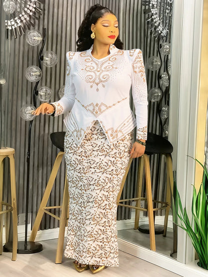 Luxury African Dresses for Women - Elegant Long Sleeve Ankara Dashiki Maxi Gown for Wedding, Party & Evening Wear