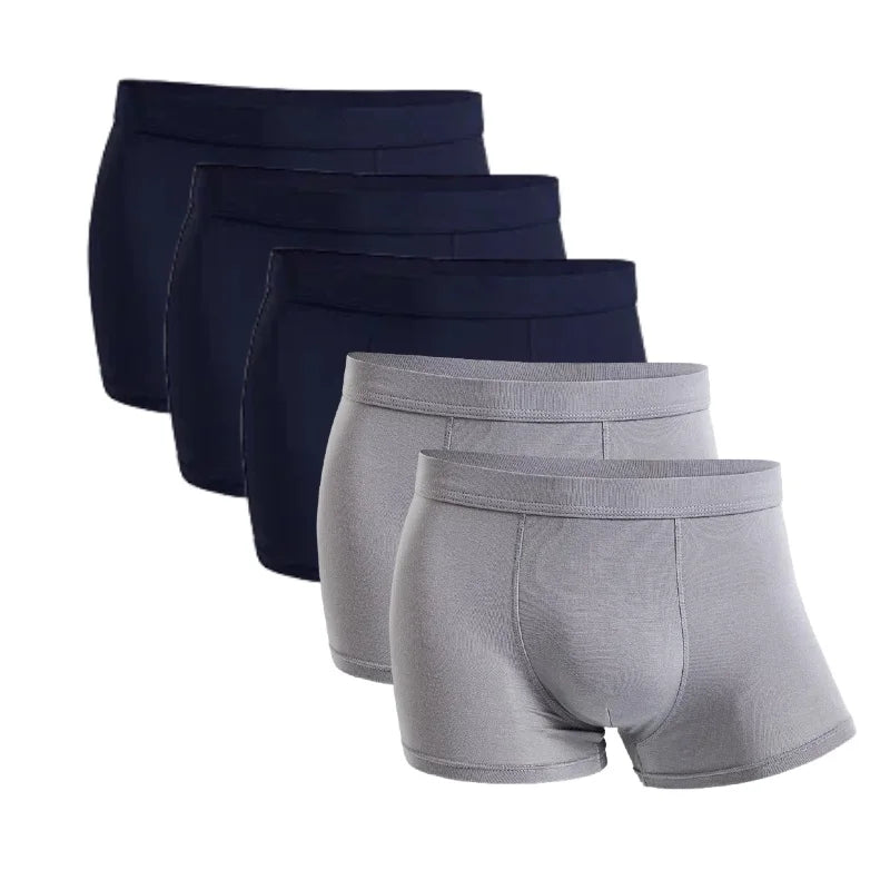 5-Pack Bamboo Men’s Boxers Underwear Plus Size XL–6XL, Breathable Gym Shorts Style Soft Black Underpants Gift Set