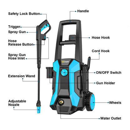 2200W 200Bar Electric Pressure Washer - Car & Garden Cleaning Gun with 180° Adjustable Nozzle