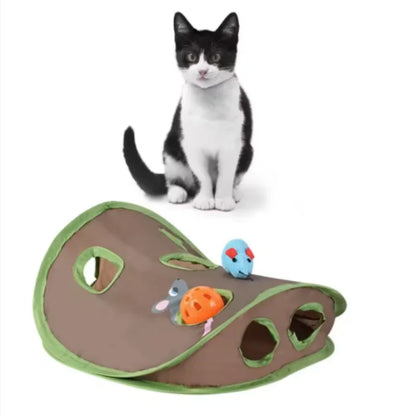 Interactive Cat Hide-and-Seek Toy - Foldable Tunnel and Hidden Mouse Hunting Game for Indoor Play and Kitten Enrichment