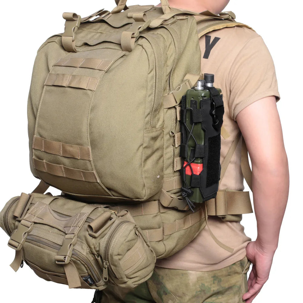 Tactical Radio Pouch - Molle Water Bag & Walkie Talkie Holder with Quick Release Buckle and Elastic Shock Cord. Magazine Pouch