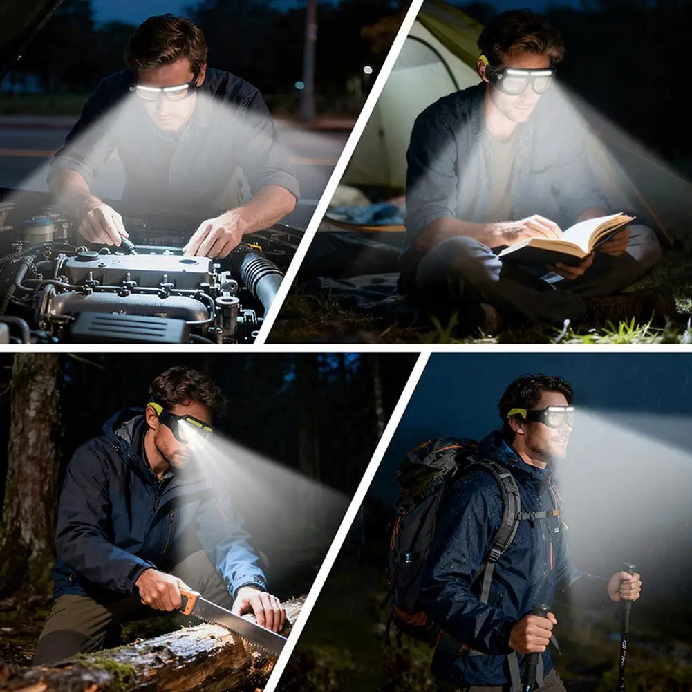 Rechargeable LED Headlight Glasses - Motion Sensor Light-Up Eyewear with 5 Modes for Running, Camping, Fishing and Cycling