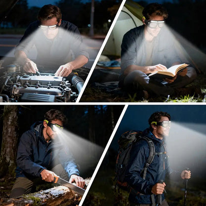 Rechargeable LED Headlight Glasses - Motion Sensor Light-Up Eyewear with 5 Modes for Running, Camping, Fishing and Cycling
