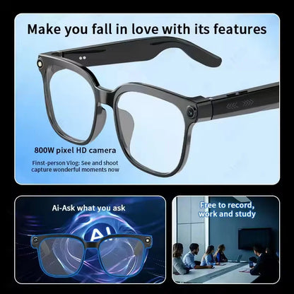 AI Smart Glasses - 800W Camera Video Recording, Photo & Translation Glasses with 32GB Storage and Waterproof Design