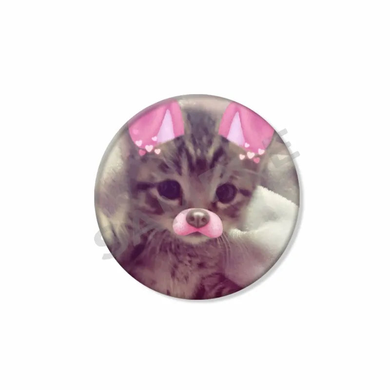 50mm Tinplate Cat Meme Button Pins – Funny Round Brooch Lapel Badge for Hats, Bags & Kids Gifts