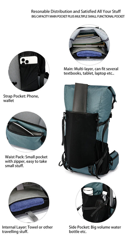 40L Outdoor Hiking Backpack – Waterproof Camping & Climbing Bag, Large Capacity Travel Backpack for Men & Women (2024 New)