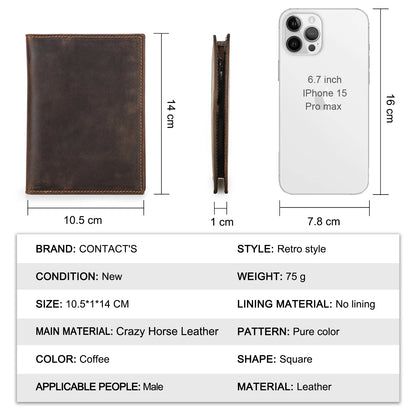 Genuine Cow Leather Passport Holder with AirTag Case – RFID Blocking Travel Wallet with Pen, Card Holder & Anti-Lost Pocket