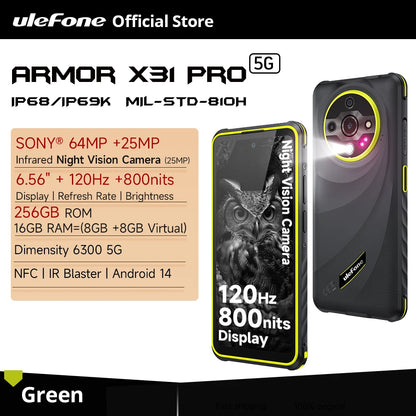 【World Premiere】Ulefone Armor X31 Pro 5G Rugged Smartphone – Android 14, 6.56” Display, 16GB+256GB, 64MP Night Camera, 6050mAh, NFC