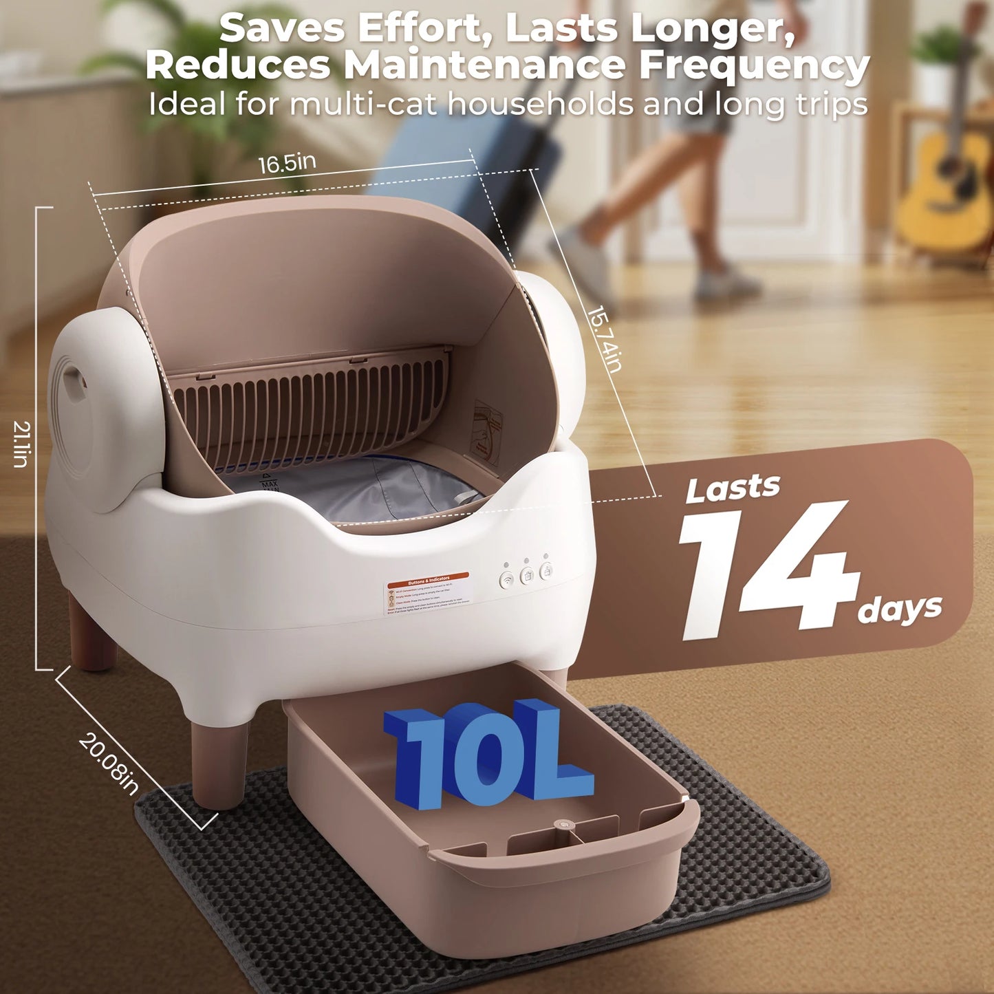 APP-Controlled Automatic Cat Litter Box – Self-Cleaning, Odor-Eliminating, Large Open-Top Waste Bin for Multi-Cat Homes