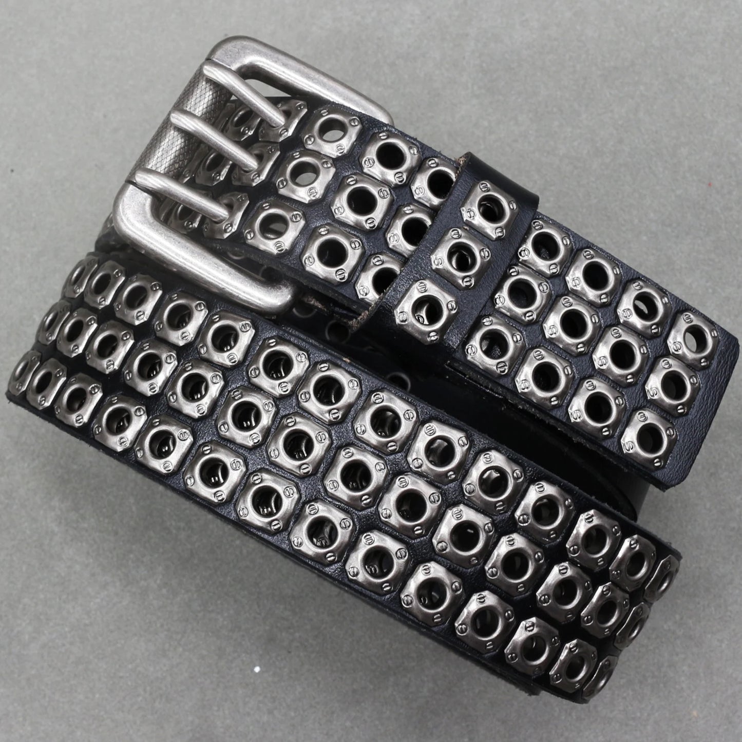 Men’s Designer Rivet Belt – Genuine Cowhide Leather Punk Rock Pin Belt for Jeans, Luxury Black Leather Belt
