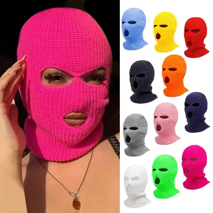 Motorcycle Windproof Full Face Knit Hat - Custom Ski Mask for Men, Warm Wool Balaclava with 3 Holes, Embroidered Winter Ski Mask