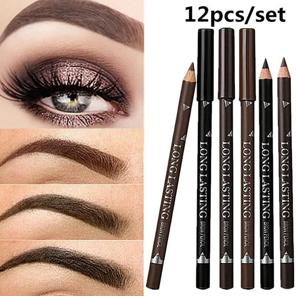 12-Pcs Waterproof Eyebrow Pencil Set – Precise Long-Lasting Brow Definer in Black, Blonde & Brown Makeup
