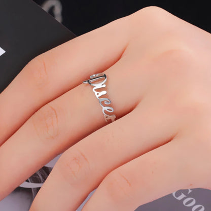 Custom Fishhook Double Name Finger Ring - Personalized Family & Couple Love Gift for Women & Men, Gold Stainless Steel Jewelry